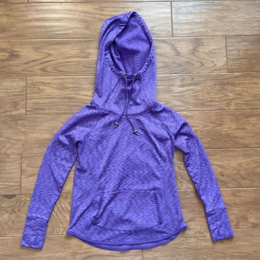Athleta Tranquility Hoodie Size XS Space Dye Royal Purple Cowl Neck Thumbholes